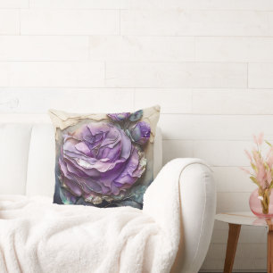 Lila och blå  Akvarellros förstorad Kudde