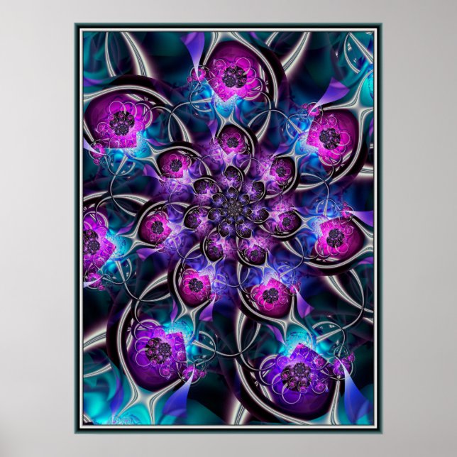 Lila och blå blommig fraktal poster (Framsidan)