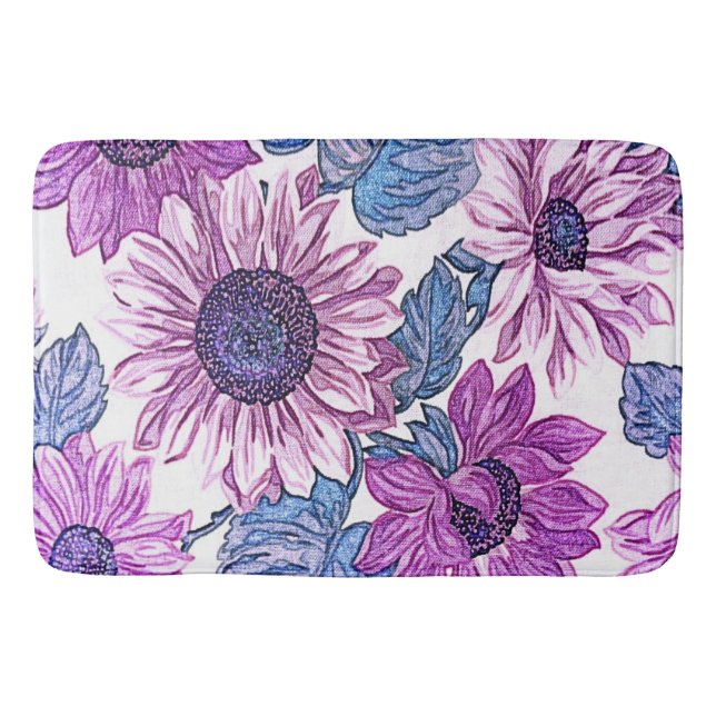 Lila och Blå Blommig Glädje Baddröjsmatta Badrumsmatta (Framsidan)
