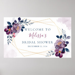 Lila och Blå Blommig Guld Ram Poster