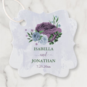Lila och blå blommigt grön bröllop gåvor etiketter