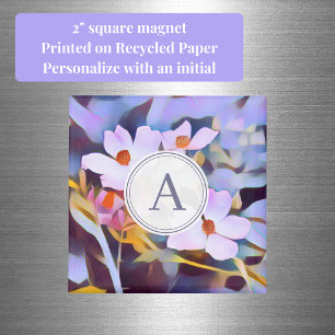 Lila och blå Blommigt med initial Magnet