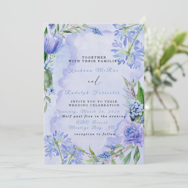 Lila och blå Blommigt Spara datumkortet i ett form Datumet (Stående Fram)