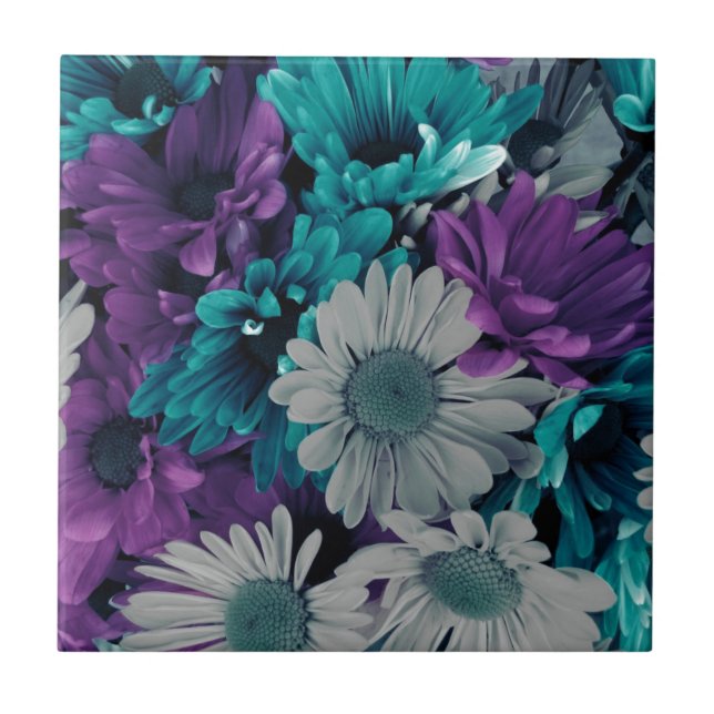 Lila och Blå Blommor Kakelplatta (Framsidan)