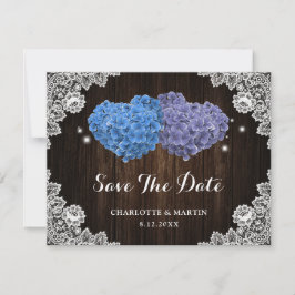 Lila och blå blomsterbröllop spara datumet
