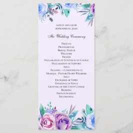 Lila och blå blomsterbröllop. Vattenfärg blommor Program