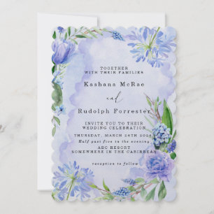 Lila och blå blomsterglas flata Spara datum-kort Datumet