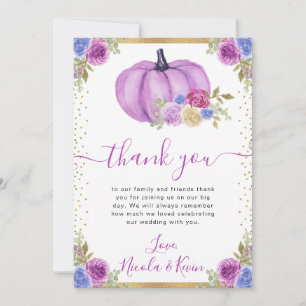 Lila och blå blomsterpumpor höstbröllop tack kort
