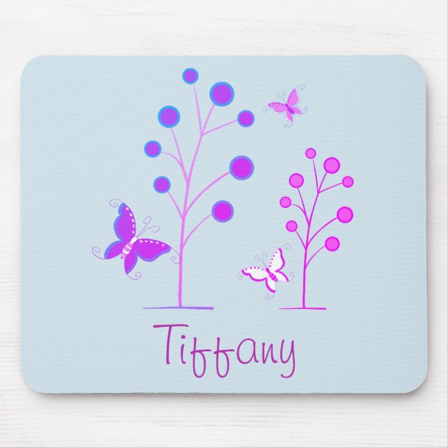 Lila och blå fjärilar musmatta (Framsidan)