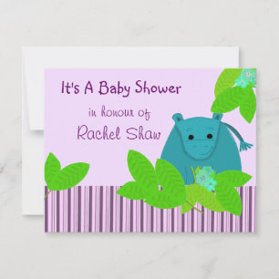 Lila och Blå Flodhäst Bebis Shower Inbjudan