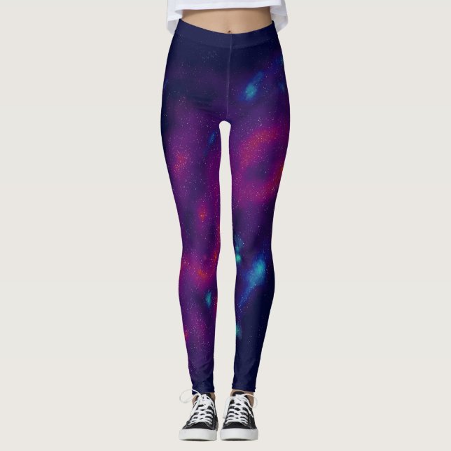 Lila och blå Galaxy-utskrift Leggings (Framsida)