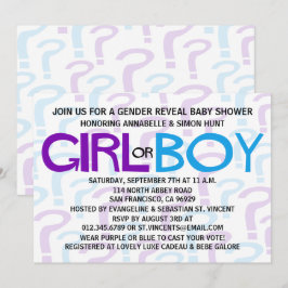 Lila och blå Gender Visa babyskor Party Inbjudningar