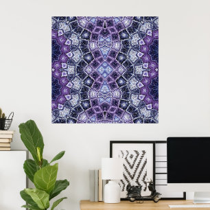 Lila och blå geometrisk kalejdoskopmönster poster