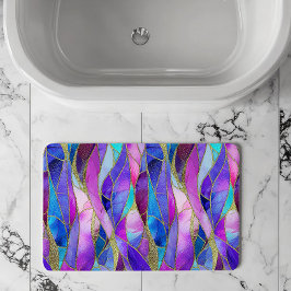 Lila och blå glasmålning mosaik mönster badrumsmatta