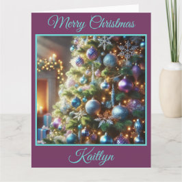 Lila och Blå Julgran Kort