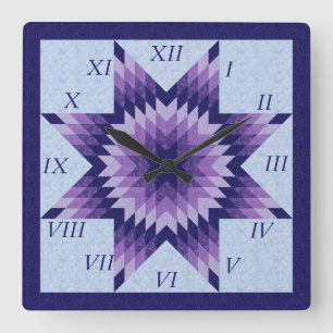 Lila och Blå lone Star Quilt Design Square Wall Fyrkantig Klocka