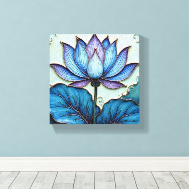 Lila och blå lotus canvastryck (Insitu (trägolv))