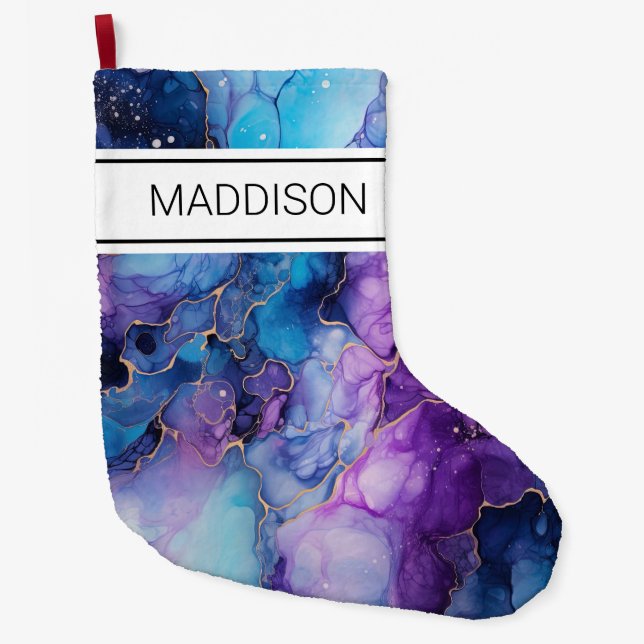 Lila och Blå Marble Mönster Stor Julstrumpa (Framsidan)