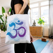 Lila och blå Om-symbol Mandala Flower White