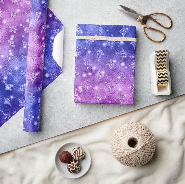 Lila och blå ombré glitter himmelskt mönster presentpapper (Hantverk)