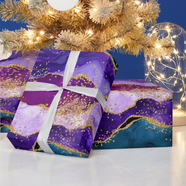 Lila och blå påfågel Falskt glitter Agat Presentpapper (Helgdagar)