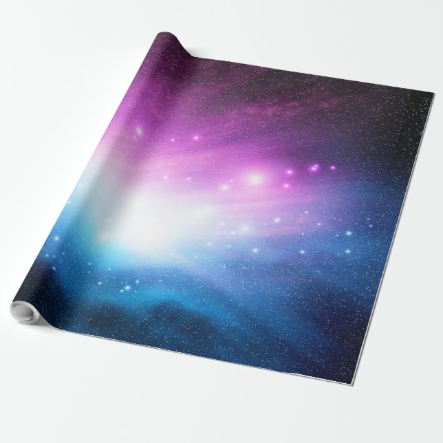 Lila och blå rymdgalax himmel presentpapper (Utrullad)