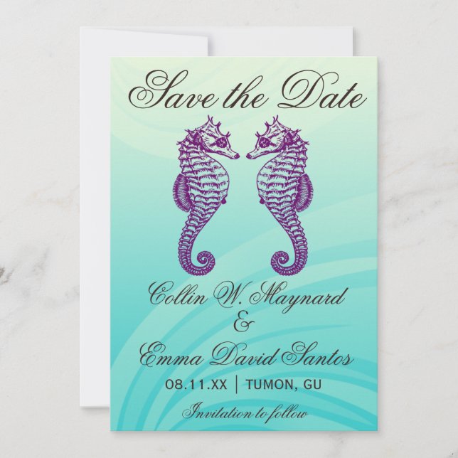 Lila och blå sjöhäst Spara datum Spara Datumet (Framsida)