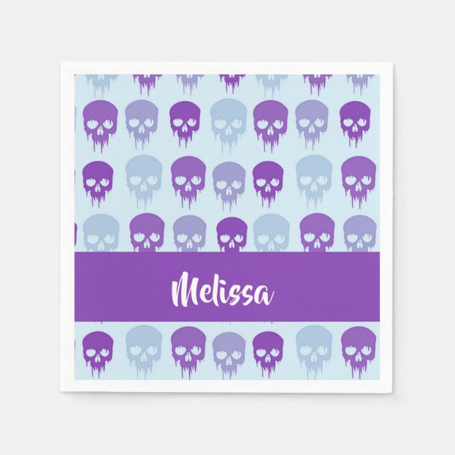 Lila och blå smälter döskallar mönster pappersservett (Framsidan)