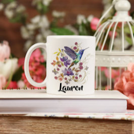 Lila och blå vattenfärg Blommigt av Hummingbird Co Kaffemugg