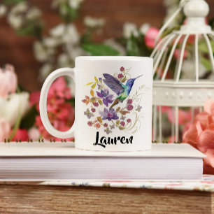 Lila och blå vattenfärg Blommigt av Hummingbird Co Kaffemugg