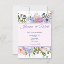 Lila och blå vattenfärg blommigt bröllop