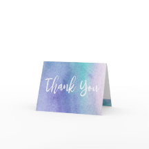 Lila och blå vattenfärg med vit Tack