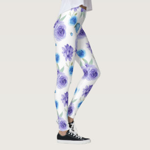 Lila och blå vattenfärger blommor mönster leggings