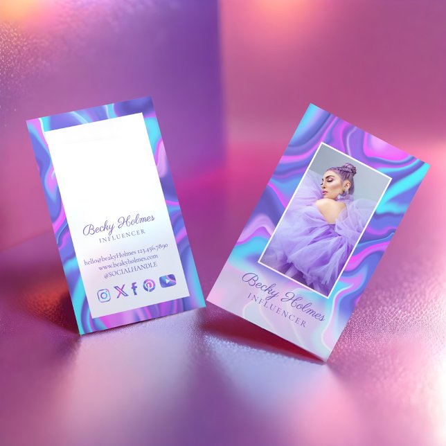 Lila och blå vattenfärgsfärg Holografisk design -  Visitkort (Purple & Blue Watercolor Holographic Design Beauty Business Card)