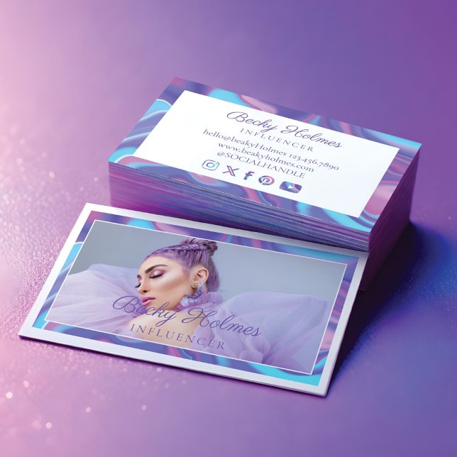 Lila och blå vattenfärgsfärg Holografisk design -  Visitkort (Purple & Blue Watercolor Holographic Design Beauty Business Card)