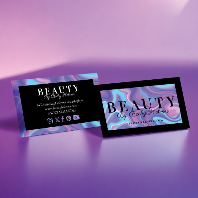 Lila och blå vattenfärgsfärg Holografisk design -  Visitkort (Purple & Blue Watercolor Holographic Design Beauty Business Card)