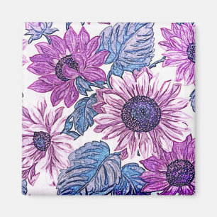 Lila och blå vintage blommig konst magnet
