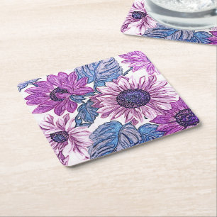 Lila och blå vintage blommig konst underlägg papper kvadrat