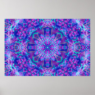 Lila och blå Vintage Fractal Kaleidoskop Poster
