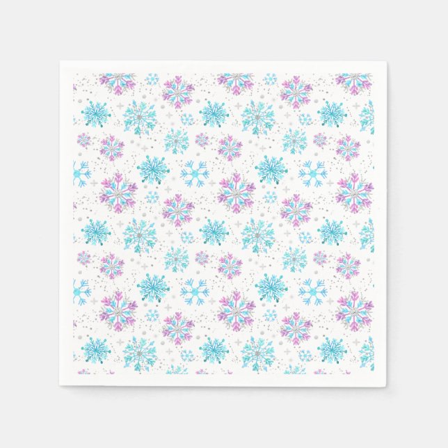 Lila och blå vinter snöflingor pappersservett (Framsidan)