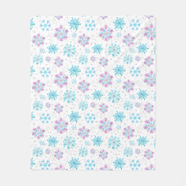 Lila och blå vintersnöflingor fleecefilt (Framsidan)