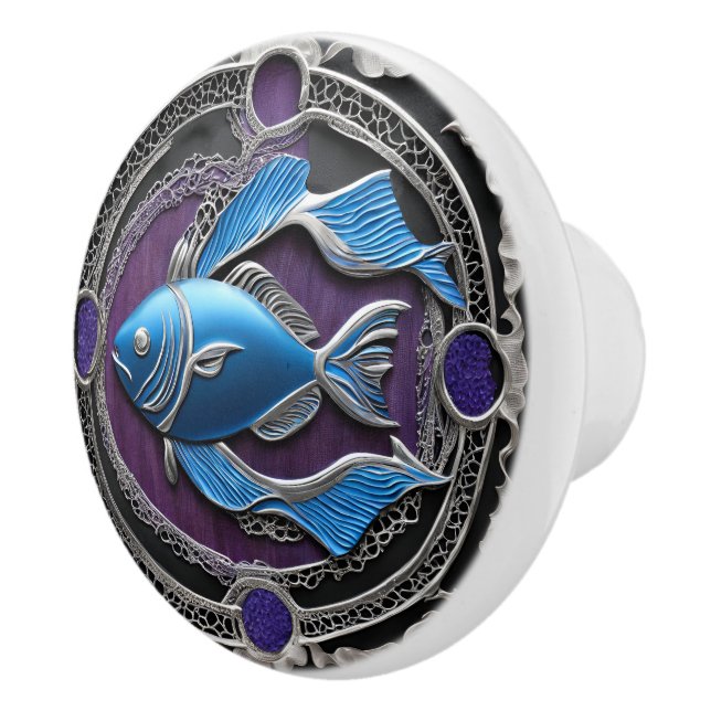 Lila och blå Zodiac Fiskarna Metallkonst Knopp (Höger)