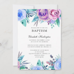 Lila och blåa blommor baptism. Blommigtens inbjuda Inbjudningar