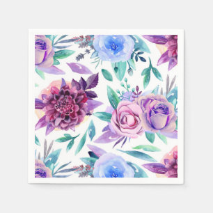 Lila och blåa blommor. Blommönstret Vattenfärg Pappersservett