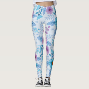Lila och Blåa blommor Leggings