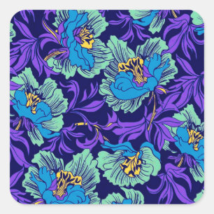Lila och Blåa blommor William Morris Fyrkantigt Klistermärke