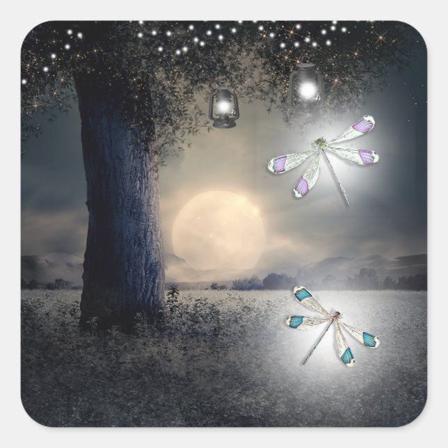 Lila och blåblåa Dragonfly Fyrkantigt Klistermärke (Framsida)