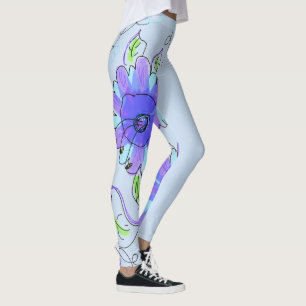 Lila och blåblommiga baljväxter leggings