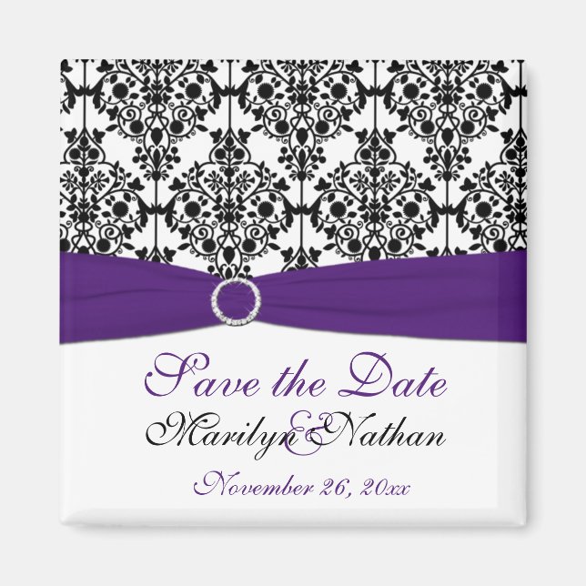 Lila- och Black Damask-bröllopsfavoritmagnet Magnet (Framsidan)