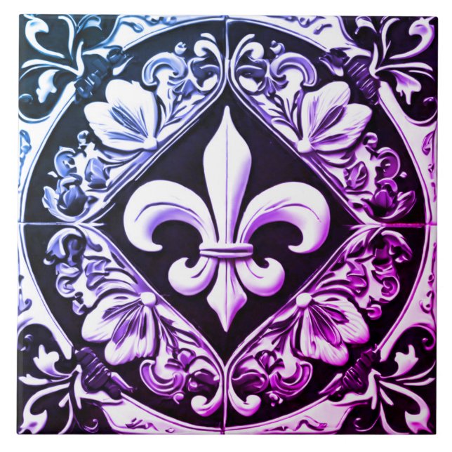 Lila och Black Fleur de Lis Kakelplatta (Framsidan)